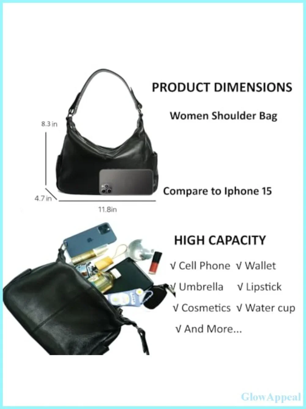Genuine Leather Hobo Bag Crossbody with 3 Adjustable Straps